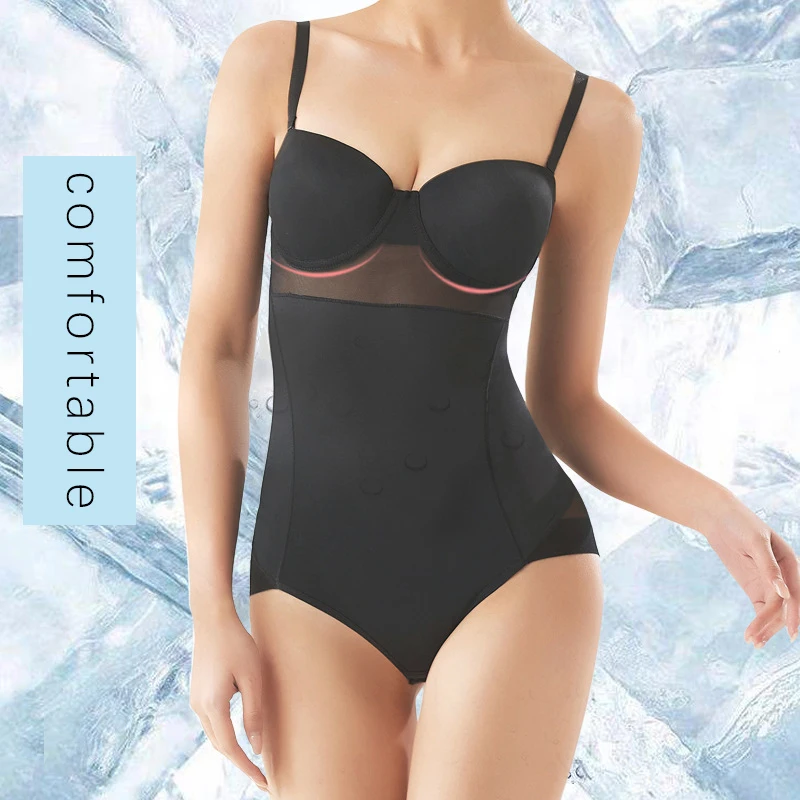 Damen Vintage Bodysuit Unterwäsche Verstellbare Bügel-Bodysuits Schwarz Dehnbar Nahtlose Shapewear Beige – Detail 2