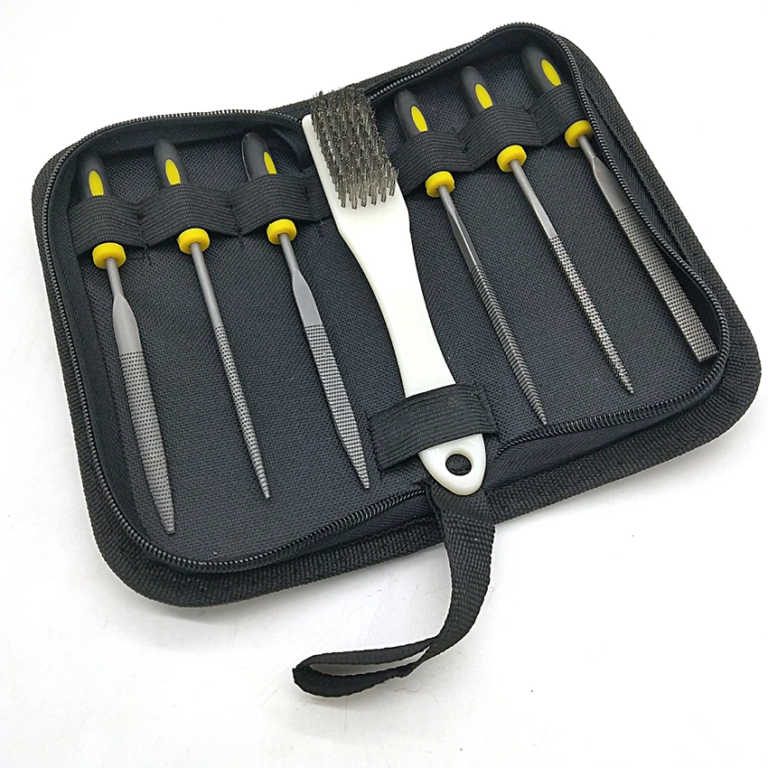 Piccolo Set di lime, lime diamantate ad ago 7 pezzi, per lavori di precisione in metallo, lavorazione del legno, artigianato in plastica con spazzola in acciaio