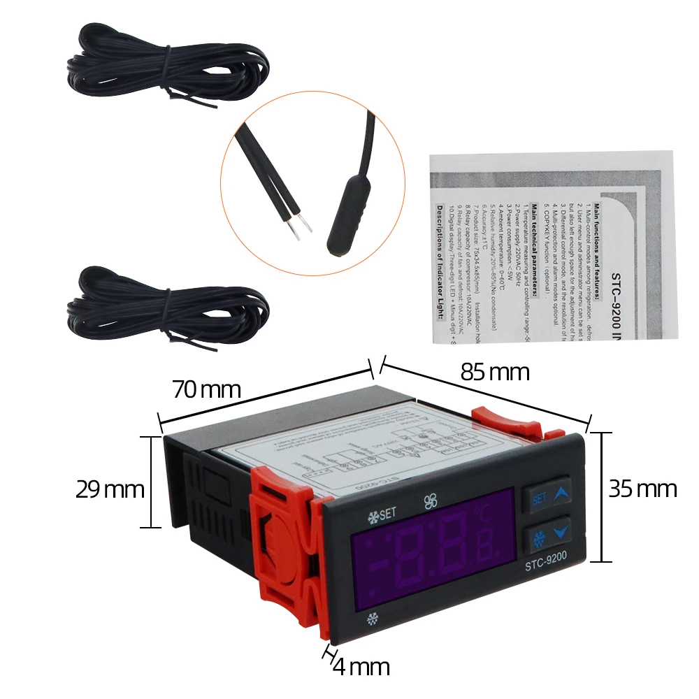 Digital Temperature Controller STC-9200 Two Relay Output Thermostat Regulator With Refrigeration Defrost Fan Alarm Function