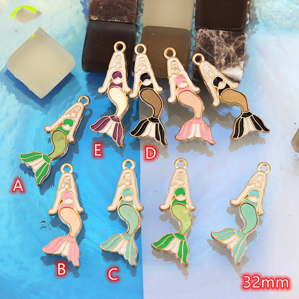 

Mermaid Charm Pendant 10pcs Colorful Beautiful Findings Dangle Cartoon Enamel Metal Charms for Earring DIY Jewelry Making