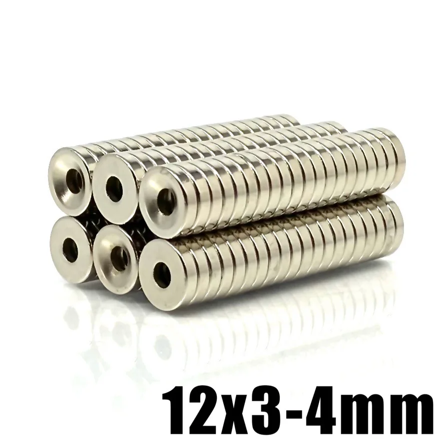 10/20/50/100/200/500Pcs 12x3 Hole 4MM Ring Round Neodymium Magnets With Hole NEW 12*3MM 12x3-4