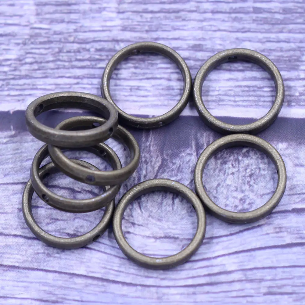 10Pcs Spacer Beads Frames Round Circle Metal Bronze Tone Jewelry DIY Findings Charms 18mm