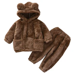 Set pigiama per bambini inverno spesso ragazzo ragazze vestiti di peluche 2021 nuovo carino flanella 0-5y bambino bambini con cappuccio Homewear pigiama abiti