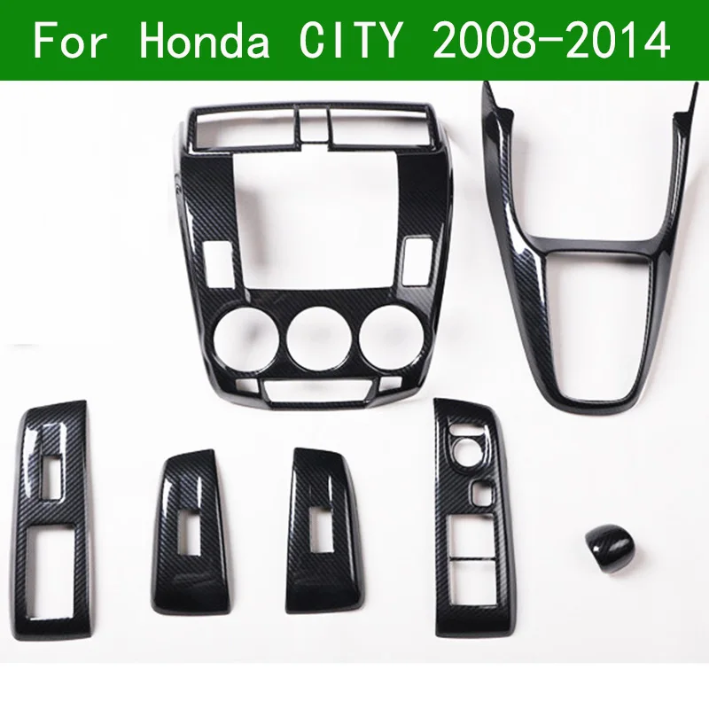 Nadaje się do Honda City 2008-2014 osłona konsoli środkowej z włókna węglowego wnętrze przekładni przełącznik okna elektrycznego tapicerka 2009 2010 2011 2012