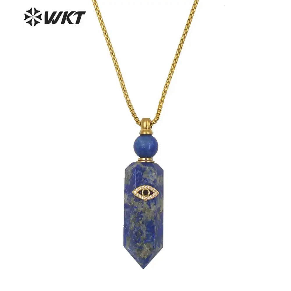 WT-N1248 WKT Natural Stone Women Perfume Bottle Necklace Evil Eye Charm Color Link Chain Essential Oil Bottle Necklace