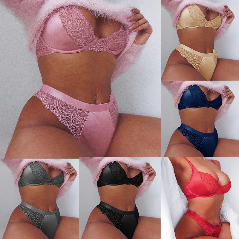 

Lace Mesh Plus Size Two Piece Sexy See Through Intimate Women Lingerie Lady V-neck Wire Free Underwear Push Up Bra and Panty Set