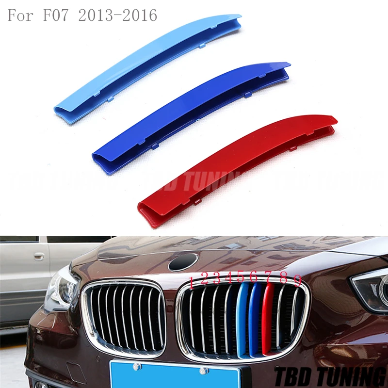 

Tri-Color Front Grille Trim Strip Cover For BMW 5 Series GT F07 2013 2014 2015 2016 Bumper Strips Cover Sticke