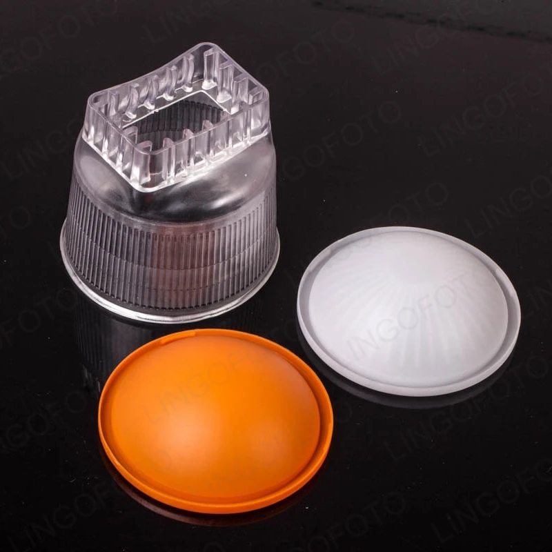 Lambency Flash Diffuser Transparent / Translucent with White + Orange demo cover for Nikon SB26/27/28 Sony F5AM Sigma EF500