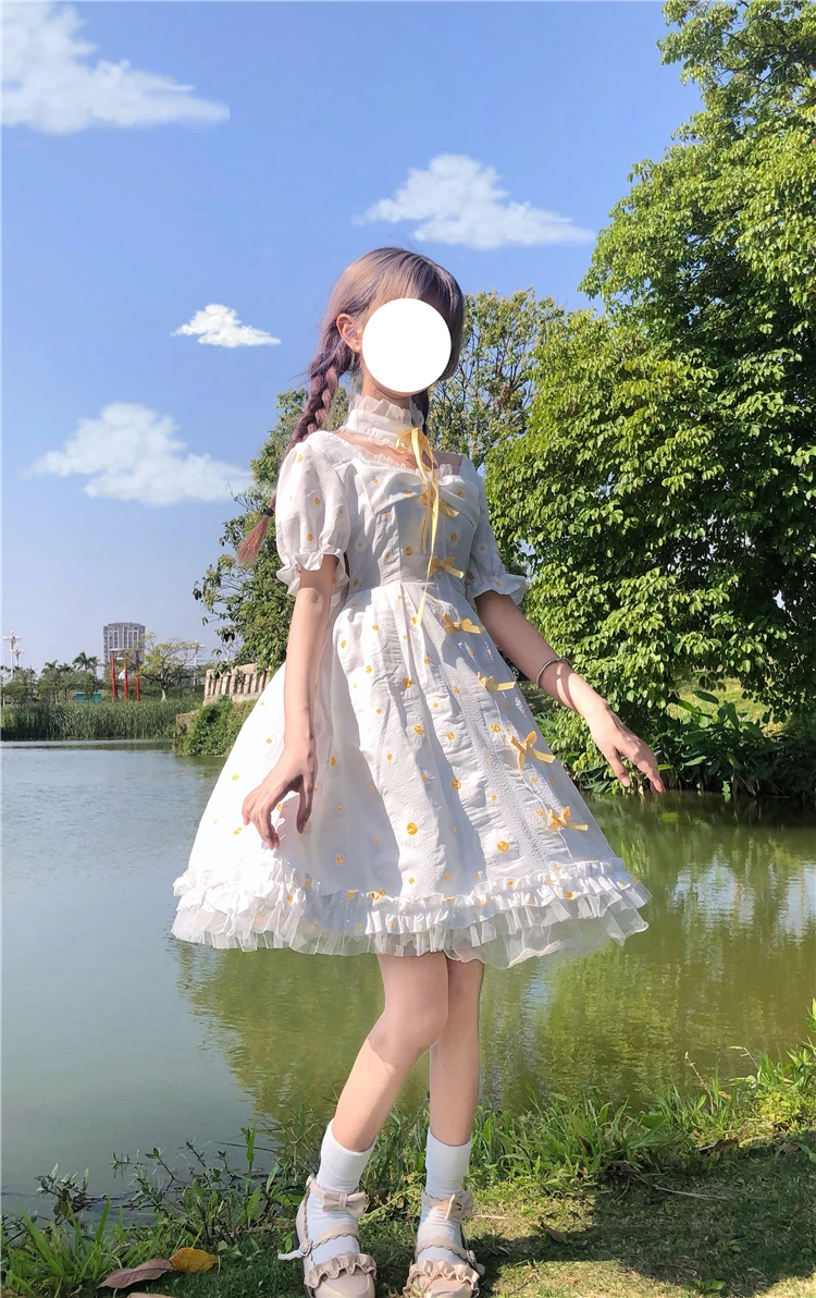 Studente di stile di gusto squisito della principessa del partito di tè dolce lolita dress vintage bowknot del merletto di estate abito vittoriano kawaii ragazza di cosplay loli