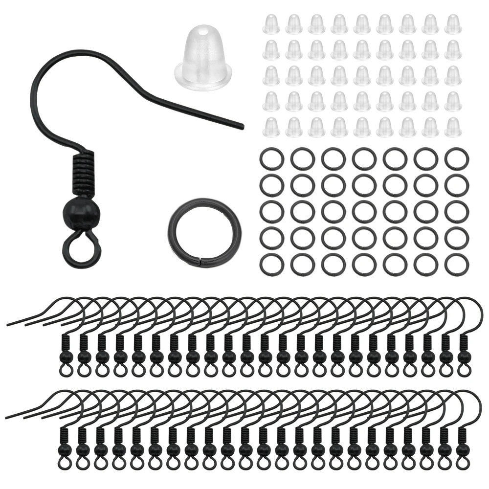 100/300 Stks/partij Hypoallergene Oorbelhaak Kit Mixkleur Oordraden Vishaken Open Springringen Oordopjes Voor Diy Sieraden Maken