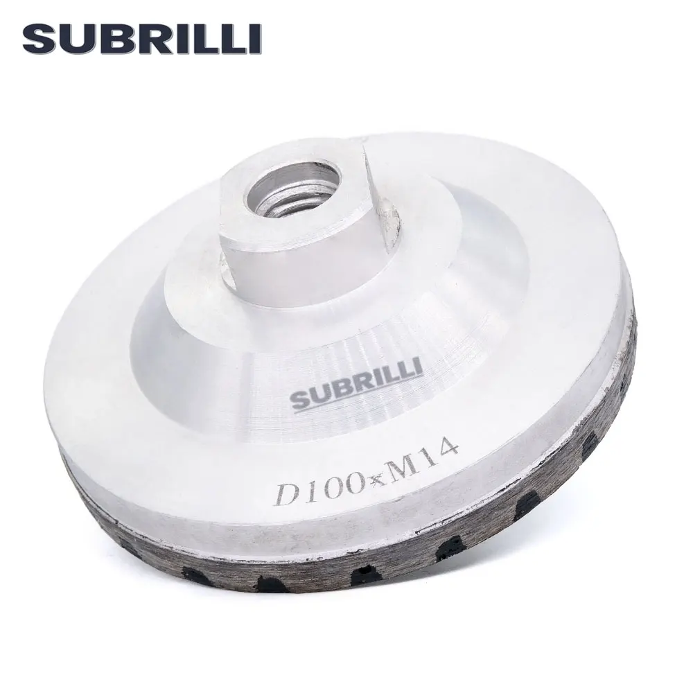 SUBRILLI 4 Inch Diamond Grinding Cup Wheel 100mm Resin Filled Aluminum Based Sanding Disc For Stone Granite Marble Concrete