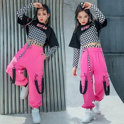 Children Hip Hop Dance Clothes Lattice Tops For Girls Casual Cargo Pants Jazz Performance Rave Wear Street Dance Costume BL7097