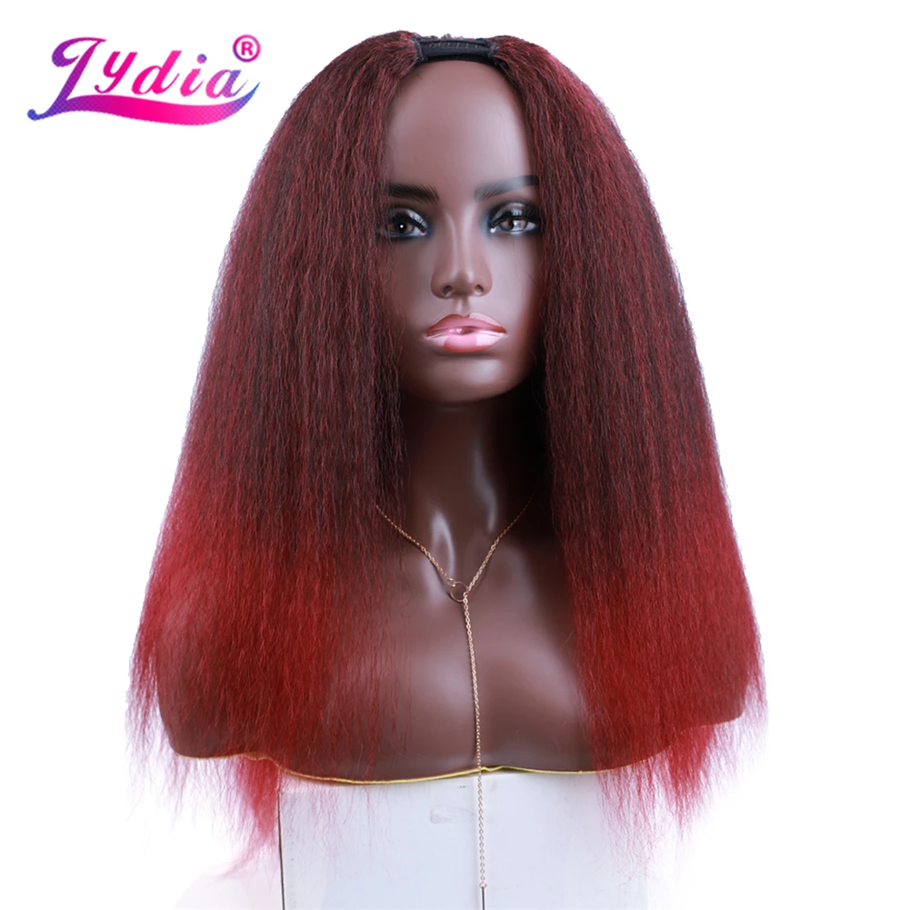 Lydia Afro Kinky Straight U-Teil, gemischte Farben, braune Käfer-Rothaar-Perücke, hitzebeständige synthetische 20-Zoll-Tagesperücken für Frauen, flauschig – Detail 15