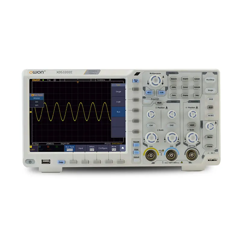 OWON XDS3202E 2 Channels Digital Meter 200MHz 1GS/s 40M Record Length 75,000 wfms/s 8 inches LCD 2 + 1 External Options