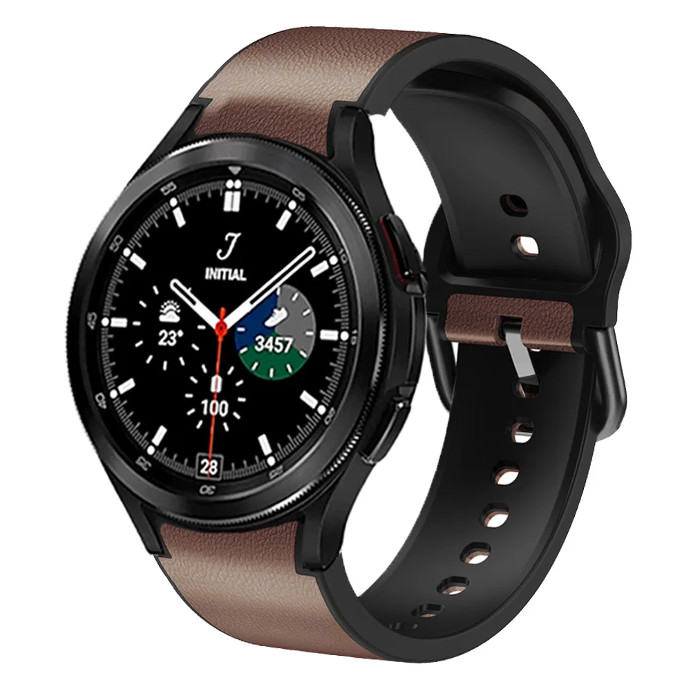 Ремешок изогнутый для Samsung Galaxy Watch 4 40 44 мм, классический кожаный и силиконовый браслет без зазоров 46 42 мм
