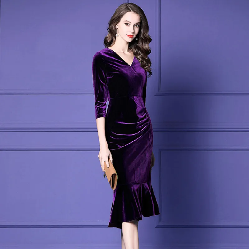 HANZANGL Brand plus size Women Fat mm velvet Dresses 2023 Female long section Mermaid Dress M~4XL Free shipping