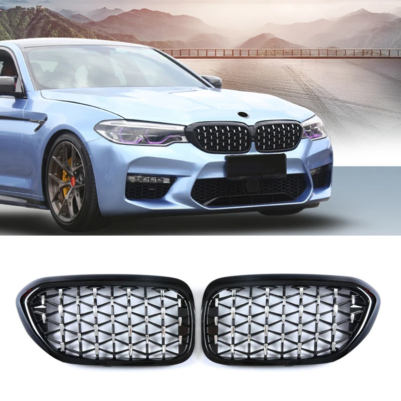 

A Pair Car Front Bumper Kidney Grille Grill Diamond Meteor Style For BMW 5 Series G30 G38 2017 2018 2019 2020 Auto Accessories