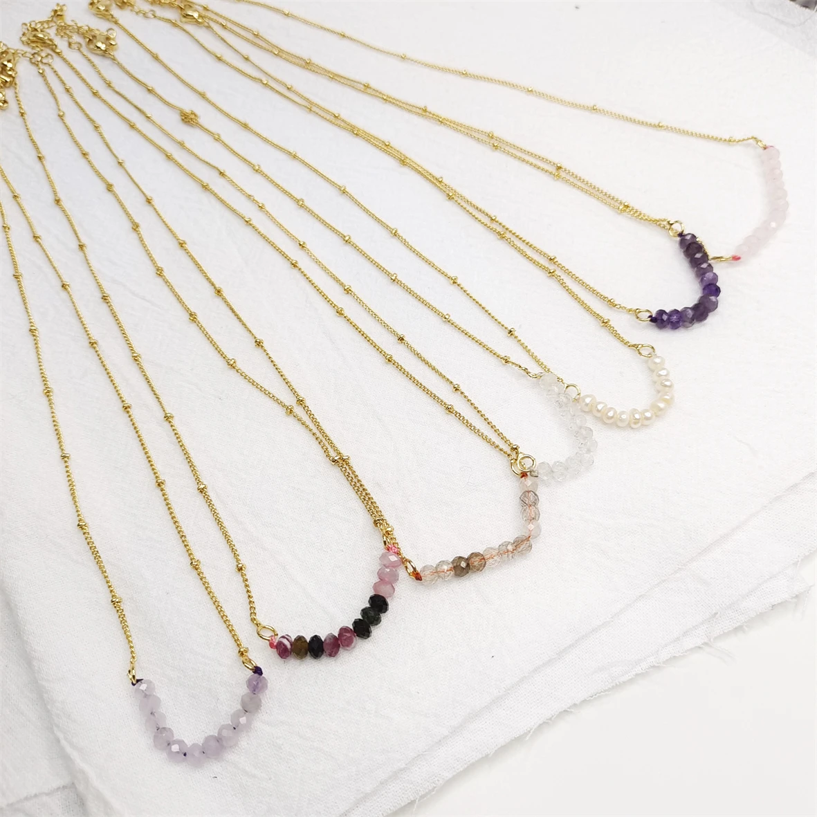 

WT-BFN018 Fashion 16 inch long white crystal tourmaline pearl amethysts healing crystal pink quartz necklace chain necklace