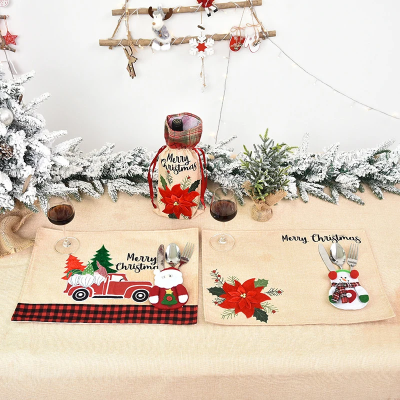 Christmas Elder Snowman Elk Doll Knife And Fork Cutlery Set Cloth Art Knife And Fork Set Decoration For XMAS Dining Table