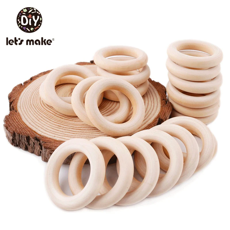 Let\'s Make-anillos de madera de arce Natural para bebés, 50 piezas, logotipo personalizado, 98/70/55/40mm, superficie lisa, dentición sin Bpa