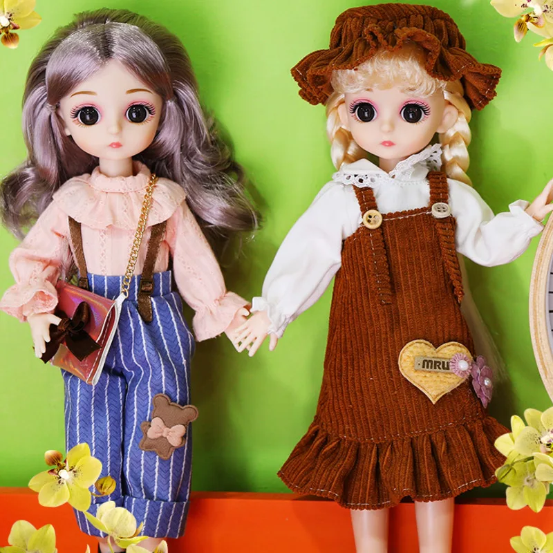 New 30 Cm Cute Moveable Joint Dolls Little Girl Boy Dress Long Hair Make Up Toy Handmade Beauty Gift Dolls Fashion Clothes