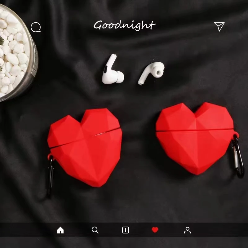 Heart shape Tpu Wireless Bluetooth Headphones Protective Cover with free Hook For AirPods Pro  Air Pods 3 Airpods 1 2 case