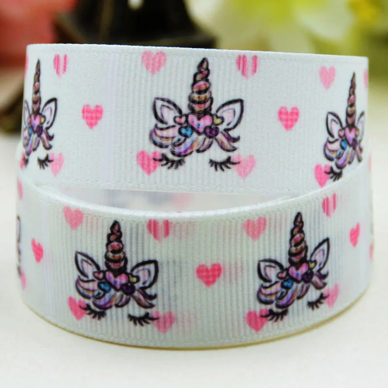 7/8\'\' 22mm Sleep Unicorn Cartoon Character printed Grosgrain Ribbon party decoration 5 Yards randomly sent