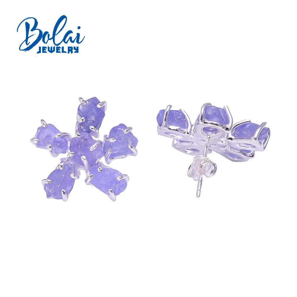 

Bolai, 19CT natural blue tanzanite rough earrings 925 sterling silver handmade unique design fine jewelry for girls daily wear