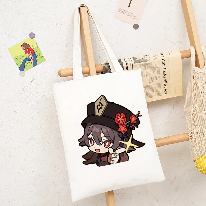 Genshin Impact Game Shoper Kawaii Bags Cute Cartoon Shopper Canvas Tote Bag Shopee Store Shoppers Handbags Women Shopping Bag