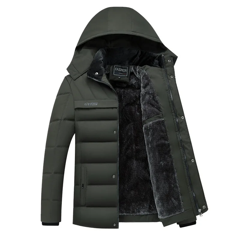 

Dad Winter Coat Cotton-padded Jacket Men's Winter Plus Velvet Thick Middle-aged Coat Black Hooded Cotton Clothes Men's