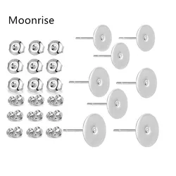 50Pcs Hypoallergenic Earring Posts 925 Silver Plated Brass Stud Earrings 4 5 6mm Flat Pad Blank Findings Butterfly Earring Back