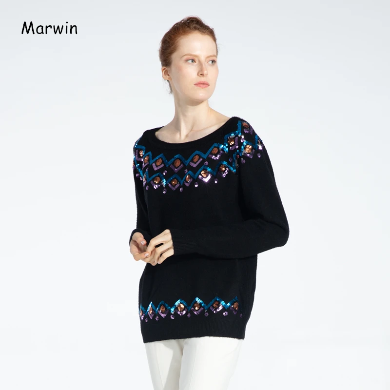 

Marwin 2019 New-Coming Winter Solid Appliques Thick Women Sweaters High Street Style Soft Worm Knitted Female Pullovers