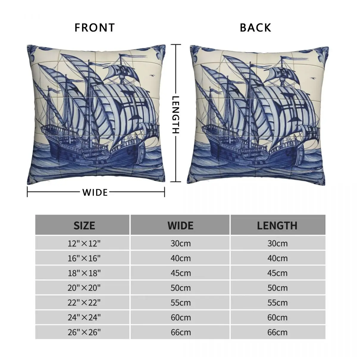 Portuguese Ship Tiles Pillowcase Polyester Linen Velvet Creative Zip Decor Throw Pillow Case Room Cushion Cover