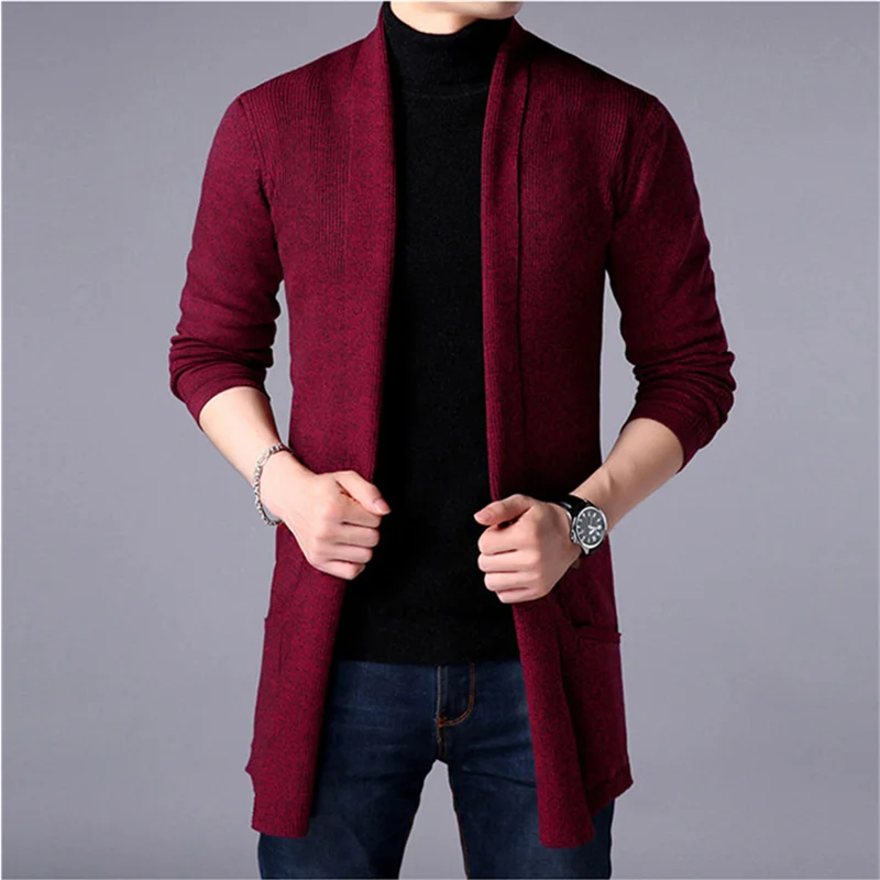 Suéter largo ajustado para hombre, Chaqueta de punto de Color sólido, informal, a la moda, novedad de otoño, 2024