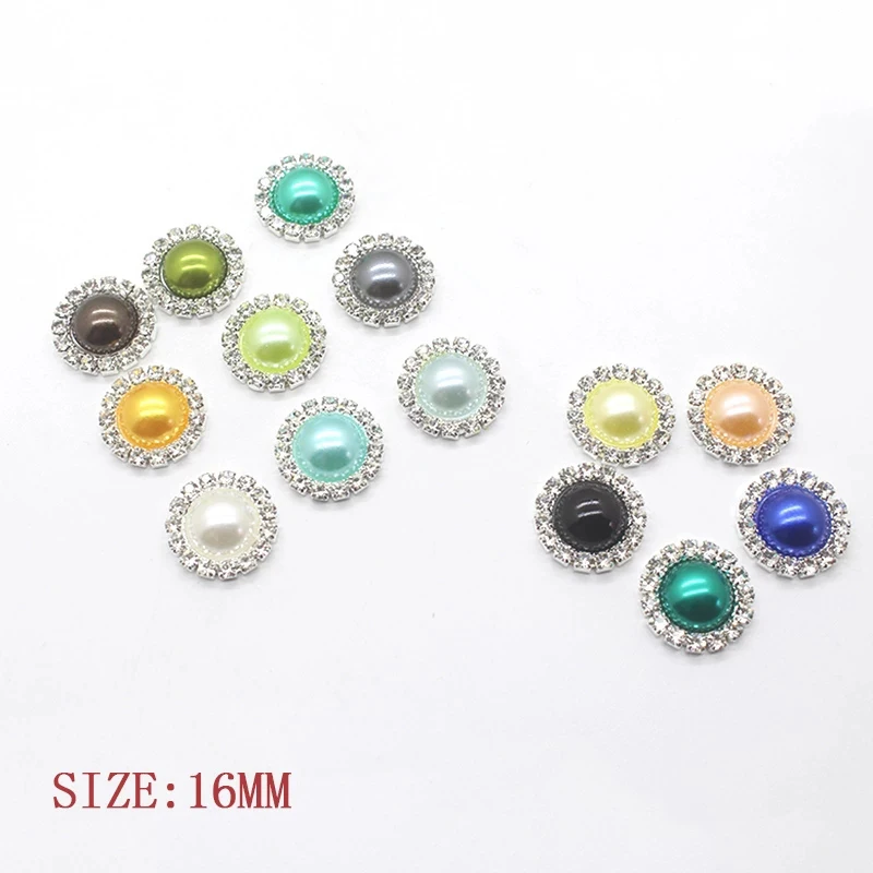 10Pcs / Lot 16MM Round Pearl Rhinestone Buttons, Sewing Decoration Accessories For Needlework, DIY Handmade Crafts