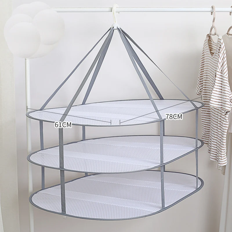 1/2/3 Layer Folding Clothes Drying Rack Hanging Clothing Basket Dryer Toys Socks Drying Net Solid Mesh Laundry Basket Household