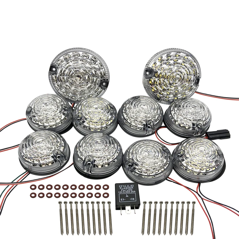 DOT EMARK for Land Rover Defender 7inch LED Headlights 10PCs Led Upgrade Lamp Replace Front Rear Indicator Tail Stop Position