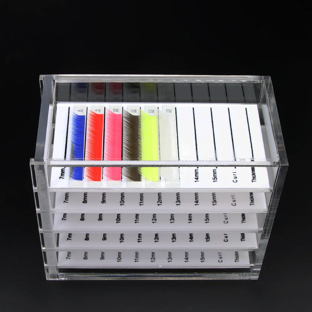 GLAMLASH False Eyelashes Storage Box 5 Layers Acrylic Pallet Lash Holder RED/BLUE/WHITE