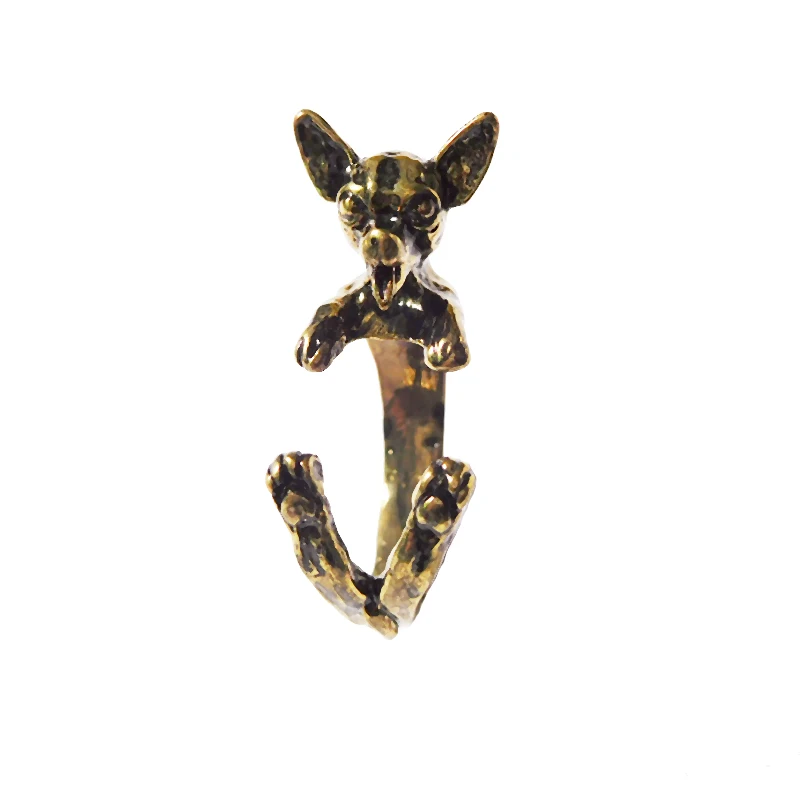 Dropshipping  adorable retro Chihuahua Dog Wrap Ring For Girls Adjustable Size 6 To 8 Free Size Cute Animal Fashion Jewelry