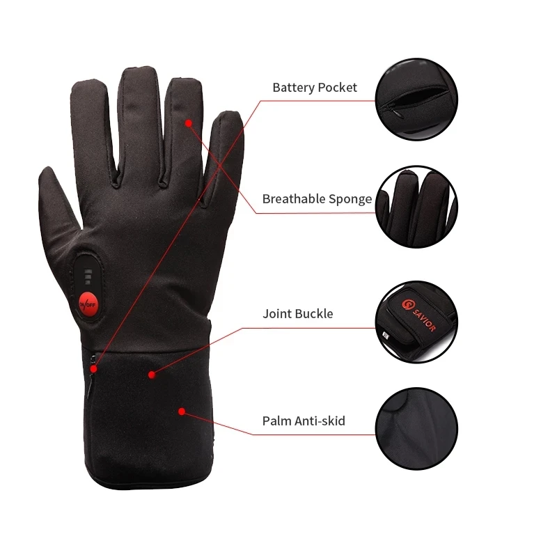 SAVIOR Winter Warm 7.4 Electric Battery Heated Gloves Rechargeable For Skiing Fishing Riding Hunting Keep Thermal Waterproof