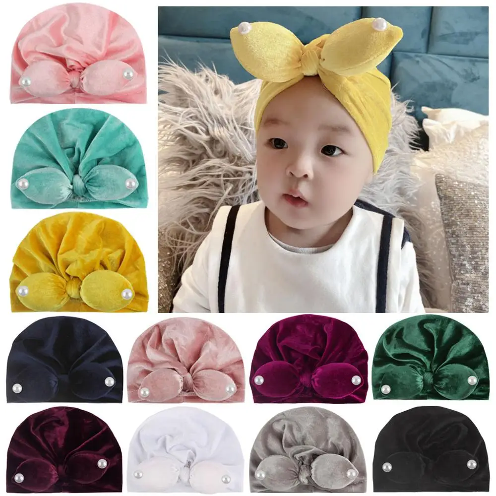 New Velvet Baby Hat for Girls Bow Winter Baby Beanie Cap Kids Turban Hats Multicolor Spring Baby Girl Hat Photography Props