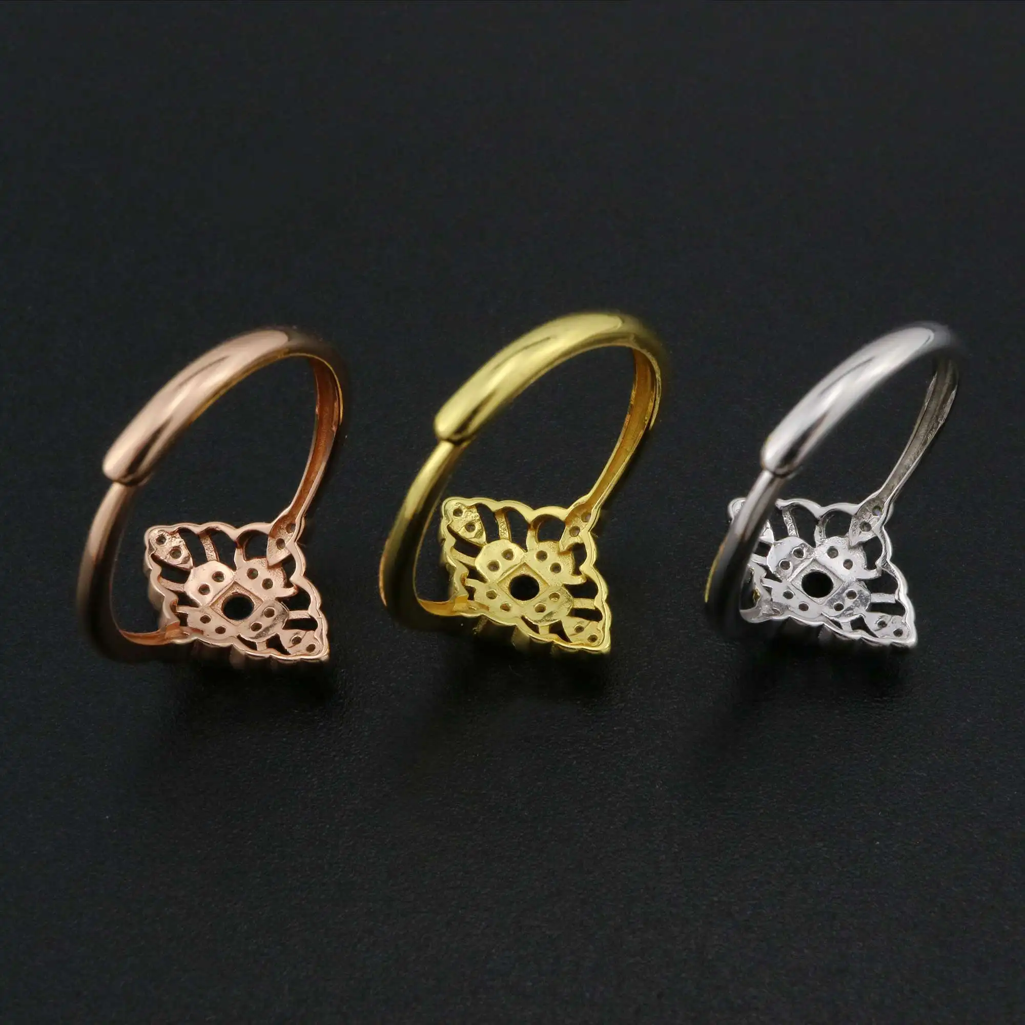 3MM Round Prong Ring Settings  Vintage Style Solid 925 Sterling Silver Rose Gold Plated DIY Set Size Adjustable Ring 1210098 image 5
