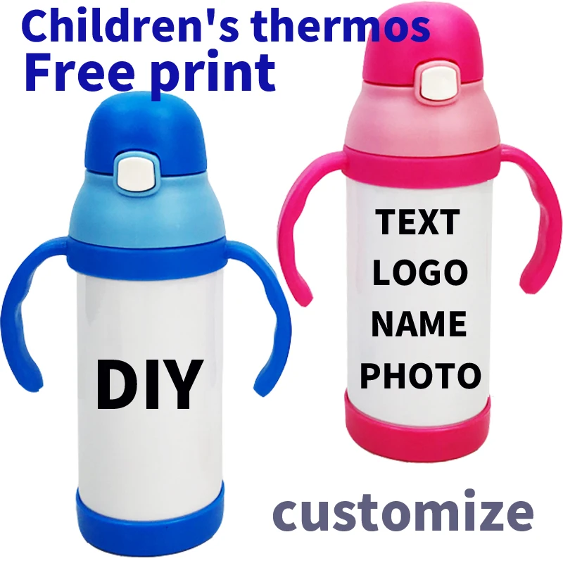 Children\'s Thermos Cup Stainless Steel Personalized Insulated Water Bottle Straws Portable Diy Custom Print Picture Text Logo