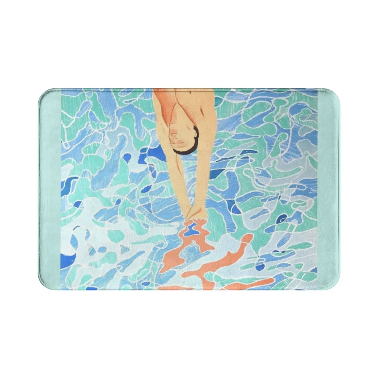 Swim Hockney Jump Carpet Mat Rug Cushion Soft Pool People Blue Handsome White Men Young Pool David Home David Swim