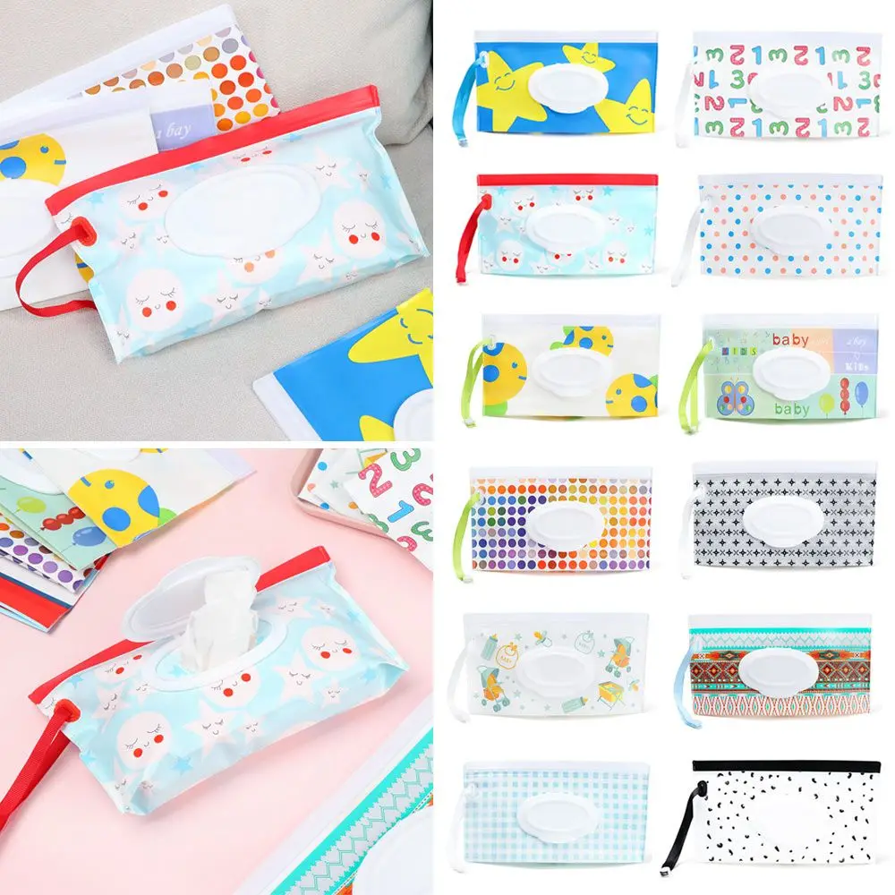 Mode Feuchttücher Tasche Tragbare Flip Abdeckung Kosmetische Beutel Snap-Strap Kosmetische Beutel Tissue Box Tragetasche Kinderwagen Zubehör