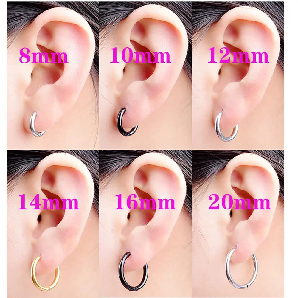 Brincos de argola pequenos em aço inoxidável para homens e mulheres, cor do ouro, círculo preto, anel grosso, Huggie Hoop Piercing, 2 peças por