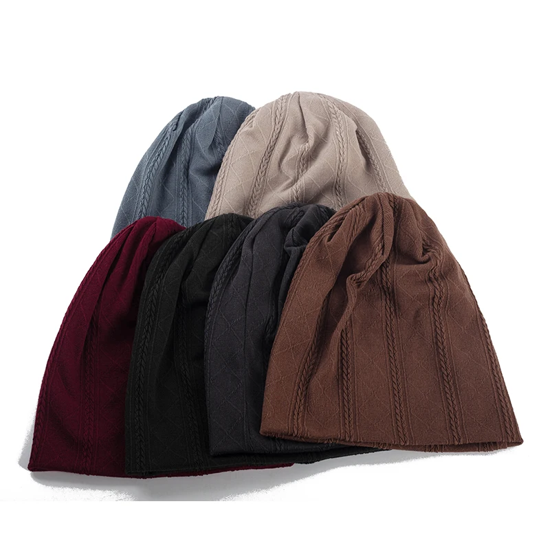 New Threaded Diamond Solid Color Adult Beanies Cotton Knitted Unisex Casual Hat Caps Beanies Outdoor Daily Woman Men Cap