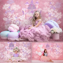 Mocsicka Castle Backdrop For Photography Art Pink Flower Kid Girl Princess Cake Smash 1st Birthday Background Decor Props Studio
