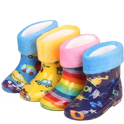 Keep Warm Rain Boots For Girl Boys Water Shoes Waterproof Rainboots Kids PVC Cartoon Non-slip Rain Shoes Plush Boots CSH1210