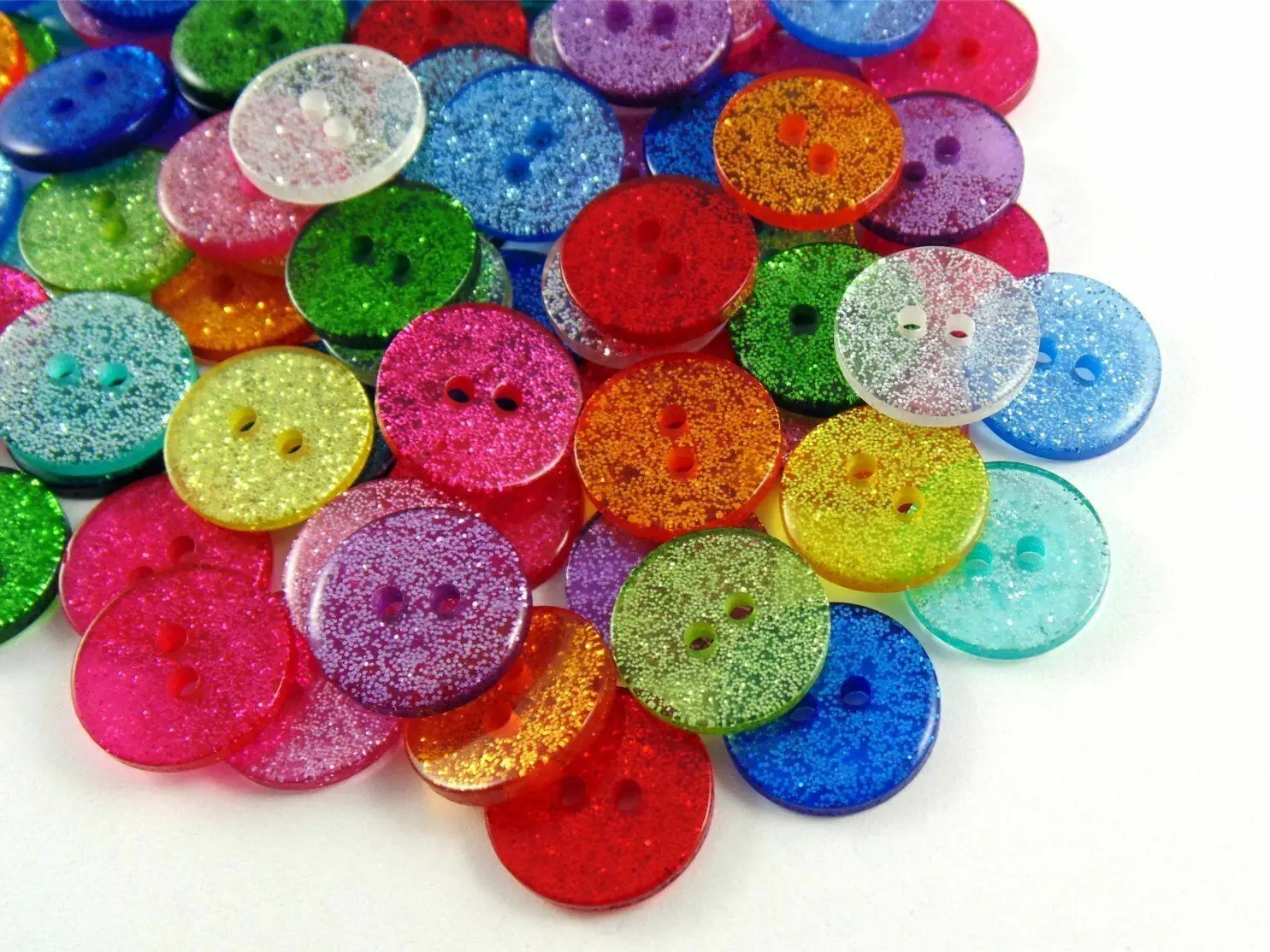 50pcs 13mm/15mm/19mm Glitter Resin Round Buttons 2 Holes Sewing Accessories Sparkle Embellishments DIY Christmas Crafts